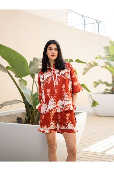 Sanskrutihomes By Styli Pure Cotton Printed Top and Shorts Pyjama Set