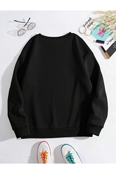 caddekombin Біла серце груди і рукави друковані велосипед комір чорний світшот