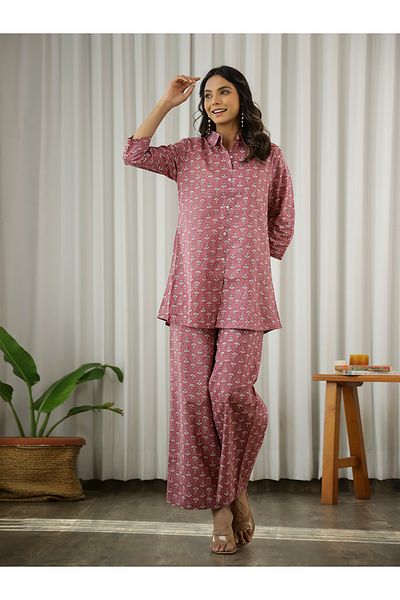Sanskrutihomes By Styli Printed Collared Buttoned Shirt and Pyjama Set