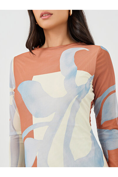 Styli Printed Long Sleeves Bodycon Maxi Dress