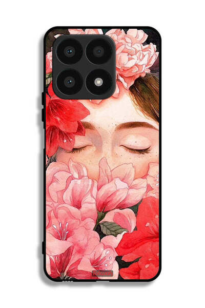 Tolwak غطاء حماية لهاتف Honor X8a برسومات زهور ووجه فتاة مخفي