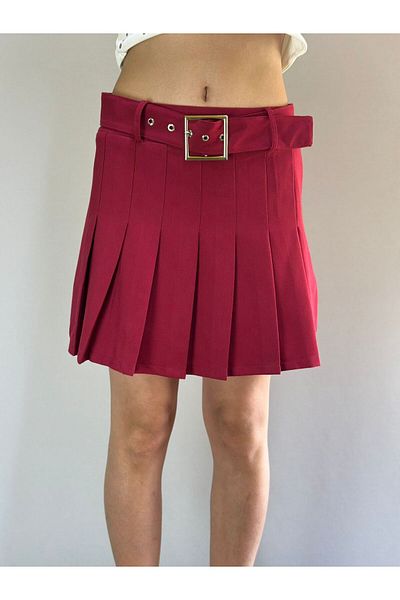 Gönülden Tasarım S Size Belted Red Pleated Women's Skirt