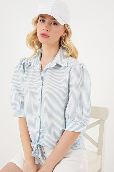 Bigdart Women's Tie Front Striped Shirt 20323 - Blue