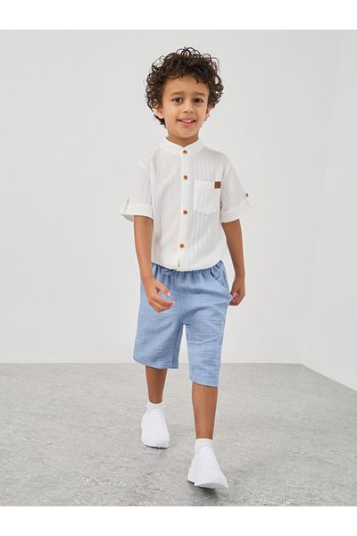 Styli Textured Mandarin Collar Short Sleeves Shirt