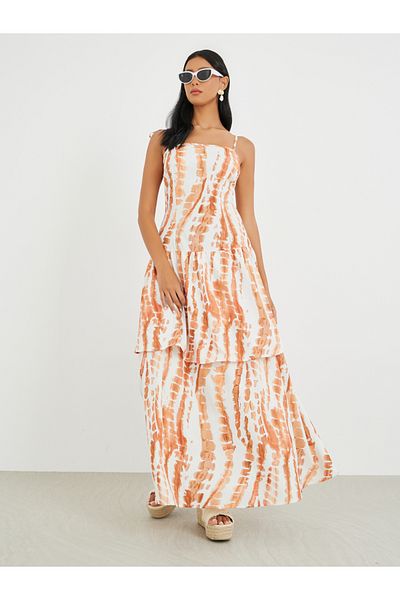 Styli Floral Print Sleeveless A-Line Tiered Maxi Dress
