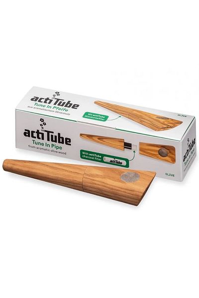Actitube Pipa lemn actiTube Olive pentru Filtre Carbune activ 8mm + Husa 11,5cm