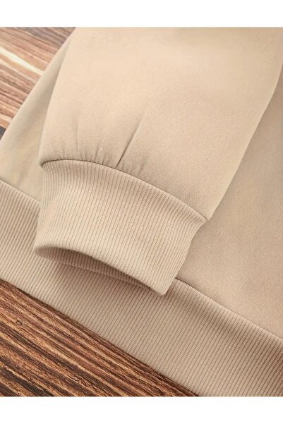 caddekombin Φούτερ με στάμπα Peace Love Coffee με λαιμόκοψη σε μπεζ χρώμα