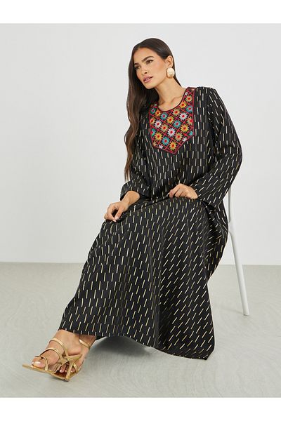 Styli Embellished Foil Print A-Line Jalabiya