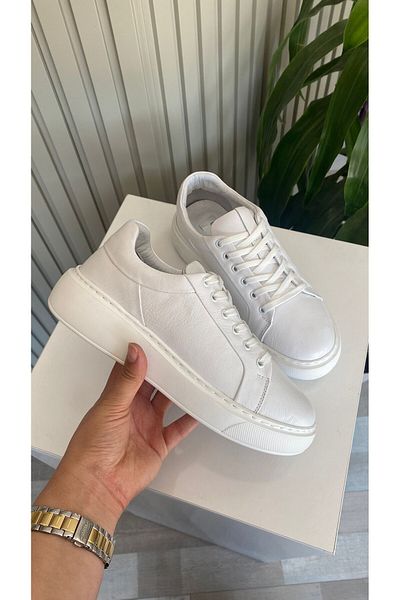 Hermones White Genuine Leather White Women's Sneaker