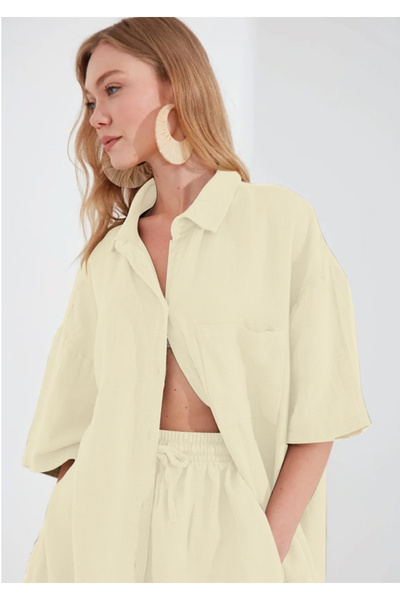 EDITION WOMAN Yellow Muslin Women's Oversize Shirt