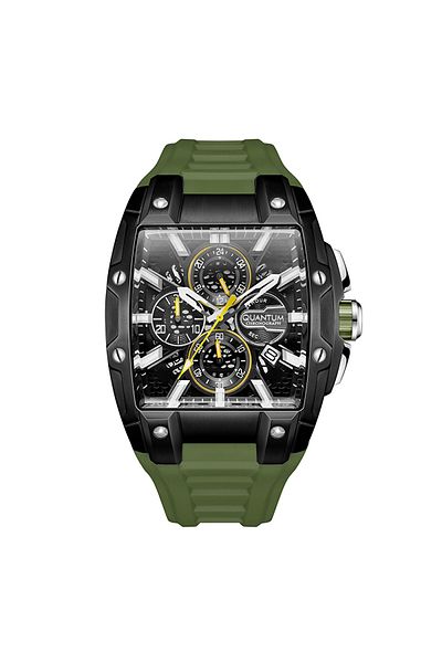 Quantum QUANTUM HNG1161.655 Men Chronograph Display Watch & Silicone Strap Dark Green