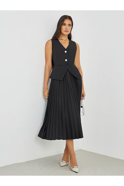 Styli Solid Sleeveless Blazer Midi Dress