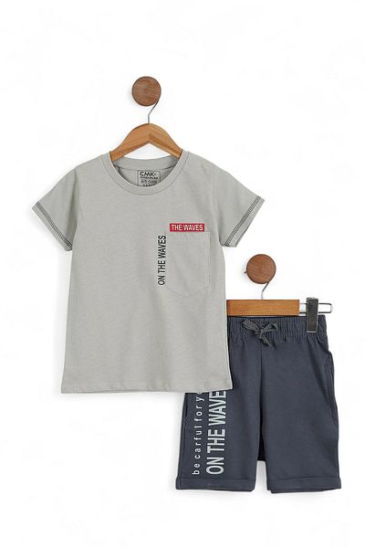 Egelite Tight Mold! Erke Children 4-11 Years Pocket Summer Detail Shorts Bottom Top Set