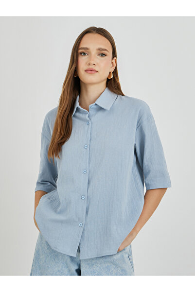 Styli قميص من القطن والكتان بياقة واسعة وأزرار