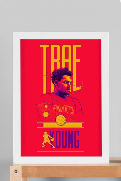 Saturn Trae Young Framed Painting - Basketball Nba Poster Painting