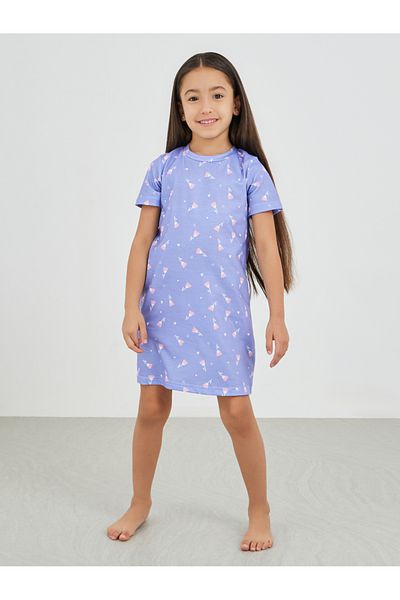 Styli All-Over Print Short Sleeve Sleep Dress