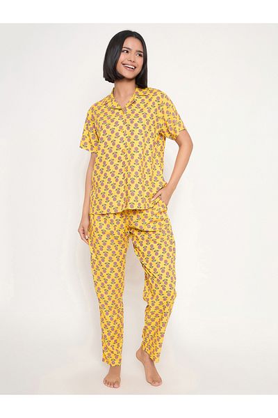 Clovia By Styli Sunflower Print Short Sleeve Shirt and Pyjama Set