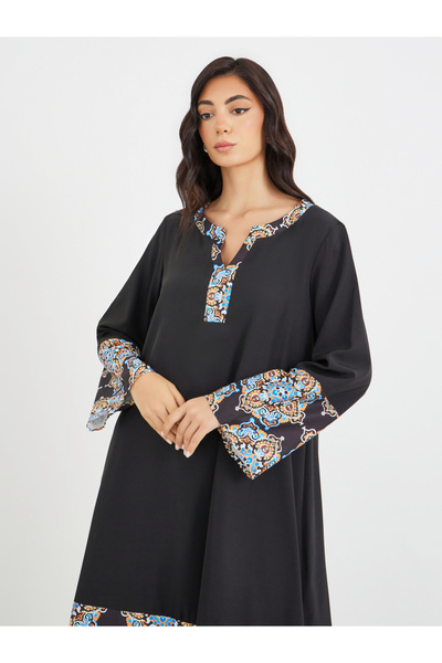 Styli Printed Notch Neck A-Line Jalabiya
