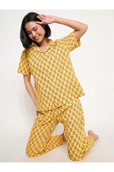 Clovia By Styli Sunflower Print Short Sleeve Shirt and Pyjama Set