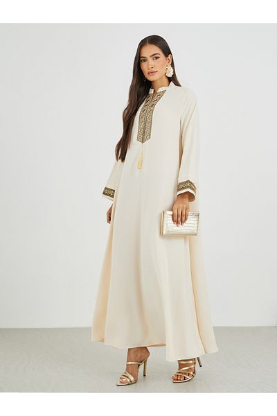 Styli Lace Trim Detail Single Tassel A-Line Jalabiya
