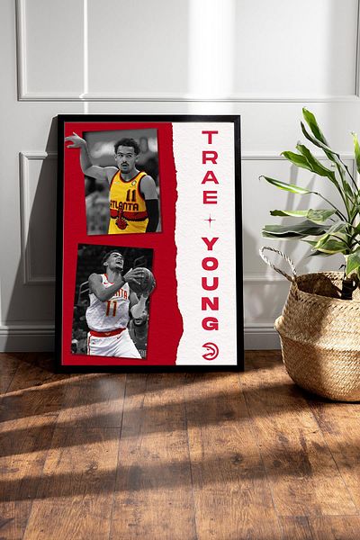 Saturn Trae Young Framed Painting - Atlanta Hawks Nba Poster Painting