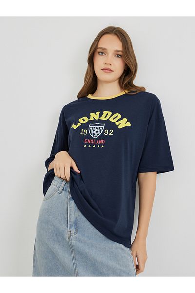 Styli Slogan Print Round Neck Regular Fit T-Shirt