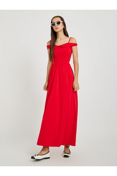 Styli Solid Off Shoulder A-Line Maxi Dress