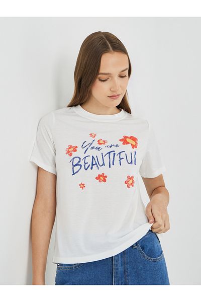 Styli Slogan Print Short Sleeve T-Shirt