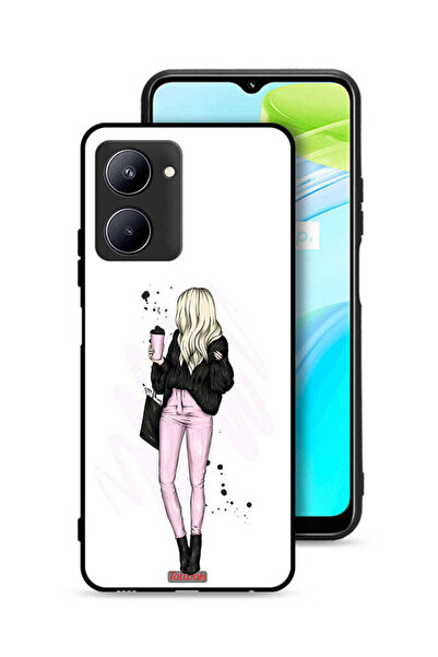 Tolwak Realme C33 Protective Case Cover Girl Holding Coffee Cup Art
