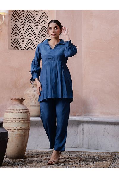 Sanskrutihomes By Styli Collared Long Sleeves Pure Cotton Top and Pants Co-Ords