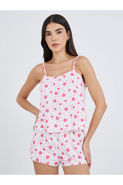 Styli All-Over Print Satin Strappy Top and Shorts Pyjama Set