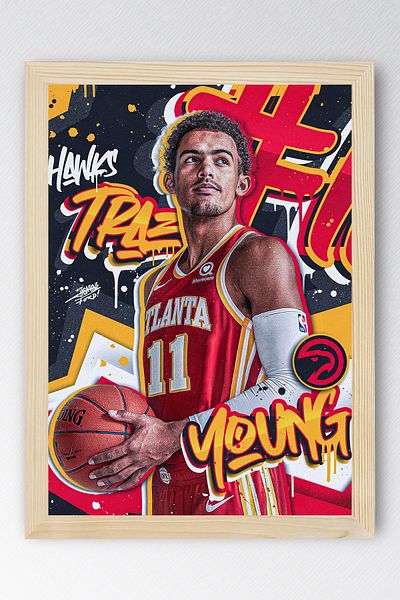Saturn Trae Young Framed Painting - Atlanta Hawks Nba Poster Painting