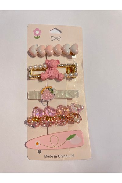 La She Accessories Pink 5-Piece Teddy Bear Detailed Stylish Buckle