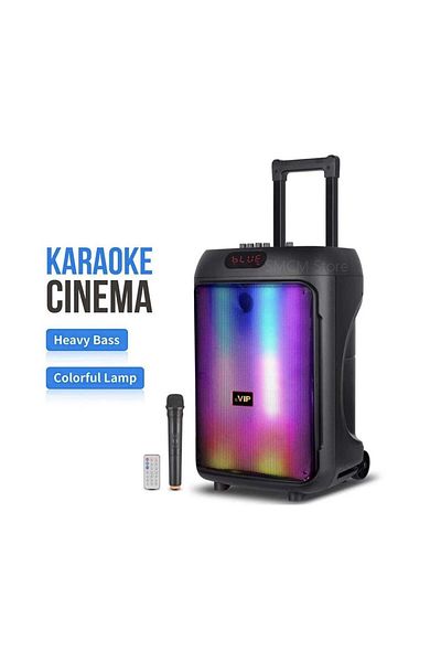 divendi-ro Portable Stereo Stereo Speaker 12" RGB Light, Subwoofer, Microphone and Remote, 3000W, Black