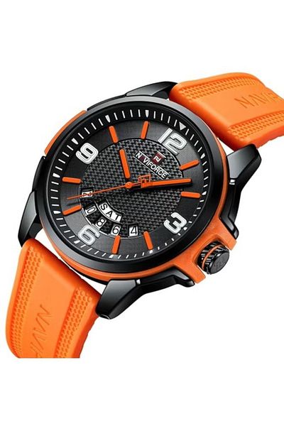 Naviforce Stylish Mens Sports Watch with Black Dial Orange Silicone Strap Quartz Movement Analog Display
