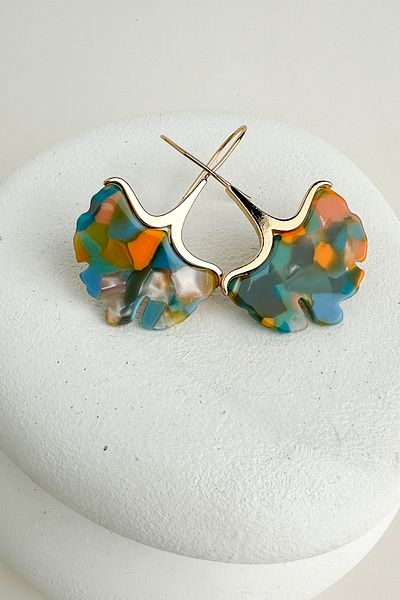 Modex Acrylic Leaf Earrings with Metal Detail Dangle (6cm)