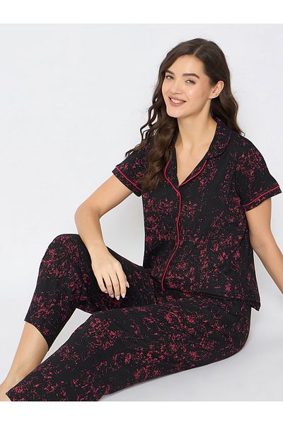 Clovia By Styli Abstract Printed Short Sleeve Shirt and Pyjama Set