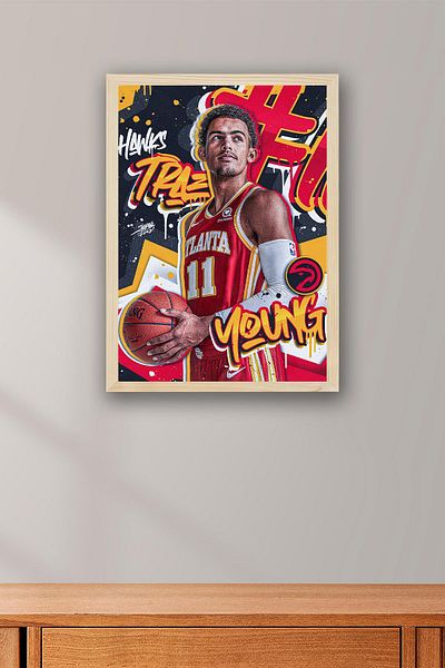 Saturn Trae Young Framed Painting - Atlanta Hawks Nba Poster Painting