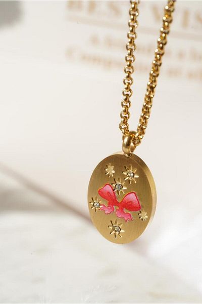 AŞIK ACCESSORIES Stainless Steel Pink Ribbon Locket Necklace