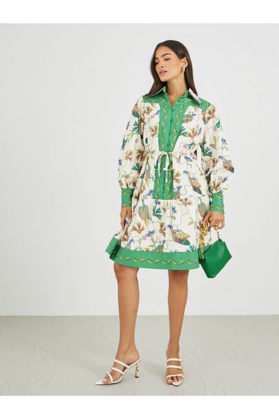 Styli Printed Long Sleeves Shirt Knee-Length Dress