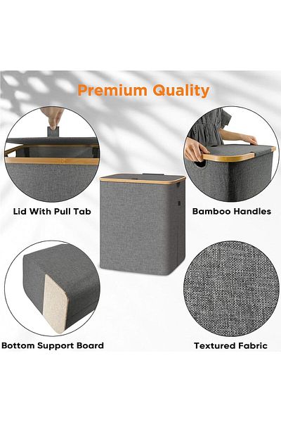 COOYA Laundry Basket,Laundry Hamper,Foldable & Large Capacity,with Lid and Two Removable Inner Bags