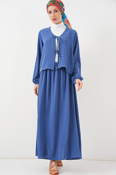Bigdart Women's Ayrobin Kimono Skirt Double Set 8047 - Indigo