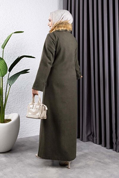 SGS Fur Collar Cashmere Coat Khaki