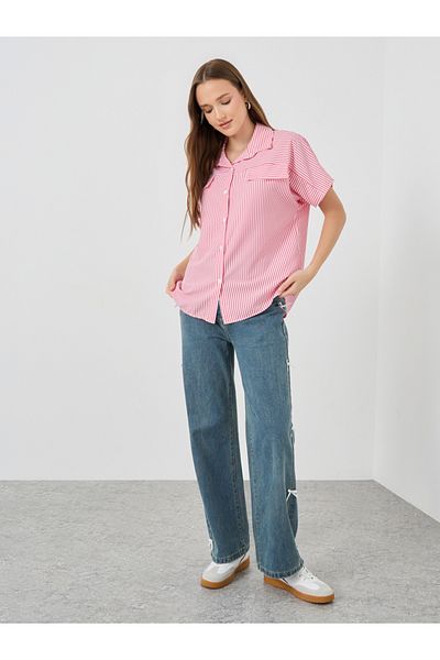 Styli Striped Short Sleeve Regular Fit Shirt with Flap Detail