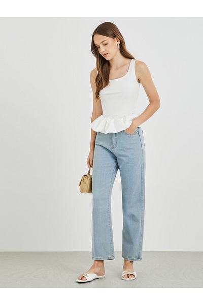 Styli Solid Sleeveless Balloon Hem Cami Top