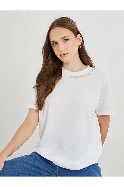 Styli Embroidery Slogan Round Neck T-Shirt