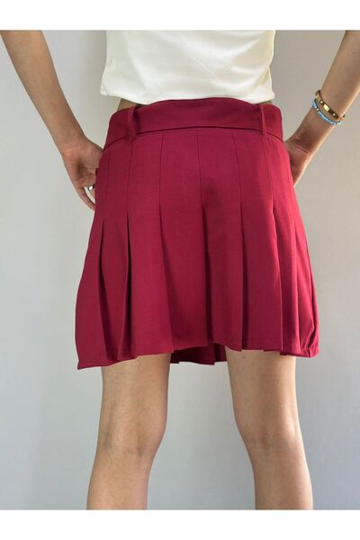 Gönülden Tasarım S Size Belted Red Pleated Women's Skirt