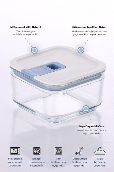NEOFLAM Perfect Seal Square Glass Storage Container 350 ml