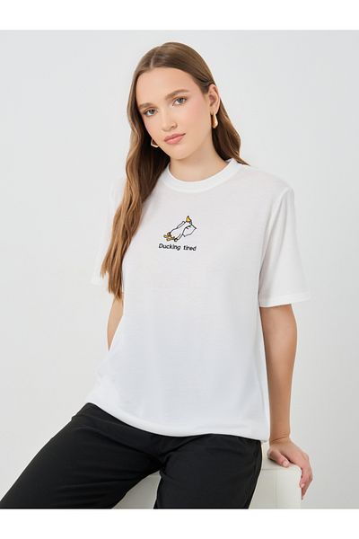 Styli Embroidered Detail Round Neck T-Shirt
