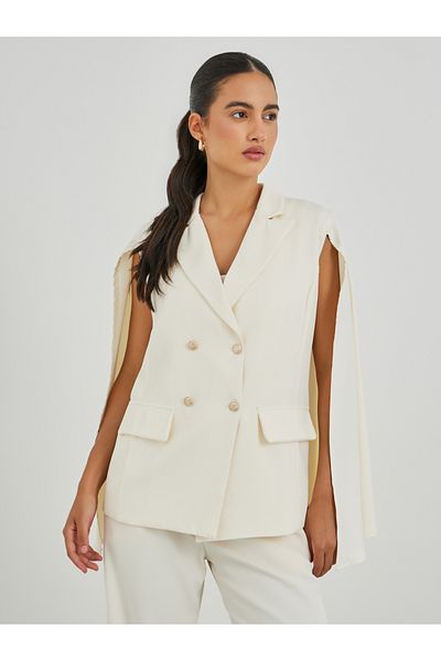 Styli Regular Fit Double Breasted Cape Sleeve Blazer